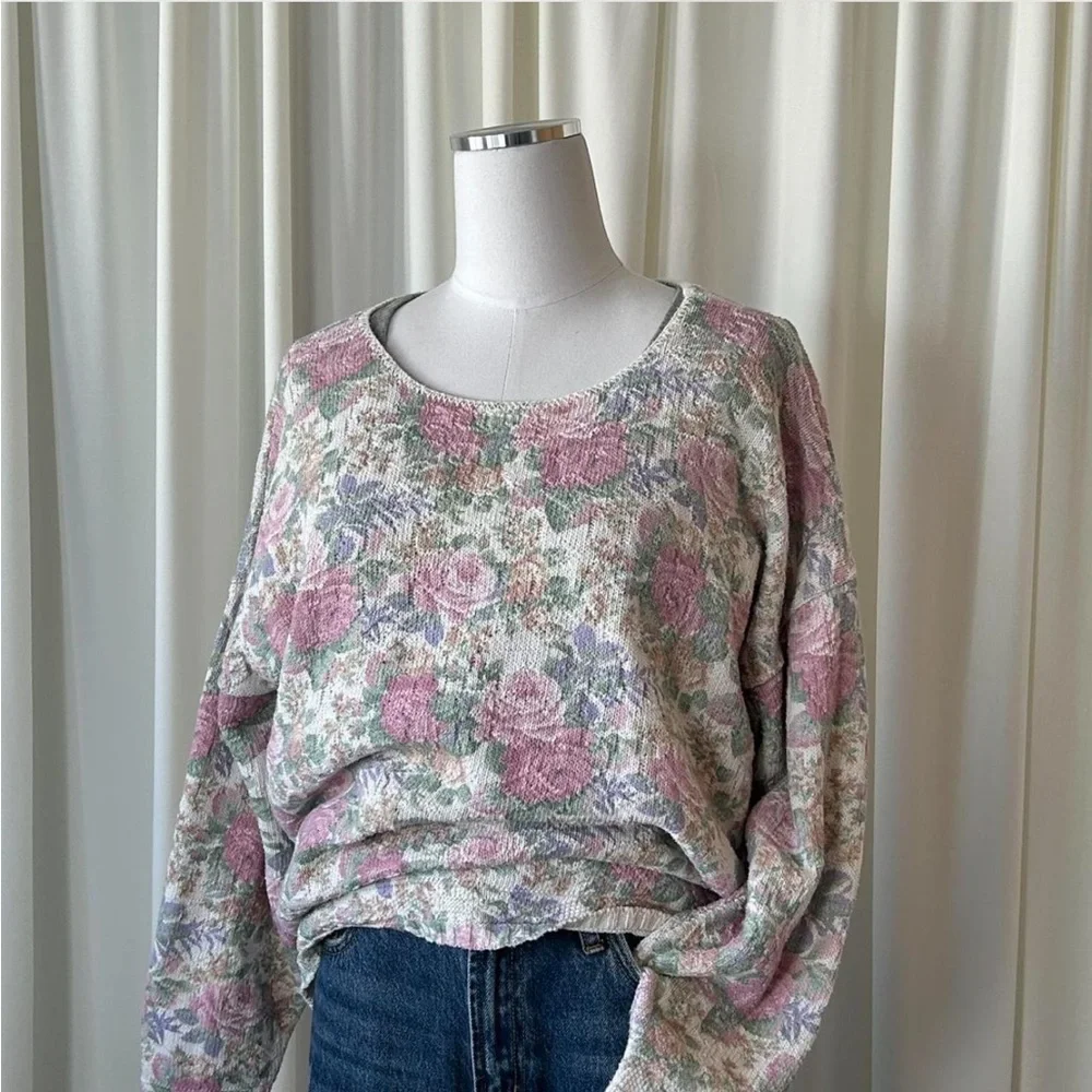Vintage Glory US Floral Knit Sweater Shabby Chic Rose Print Pastel Pullover. - Picture 3 of 8